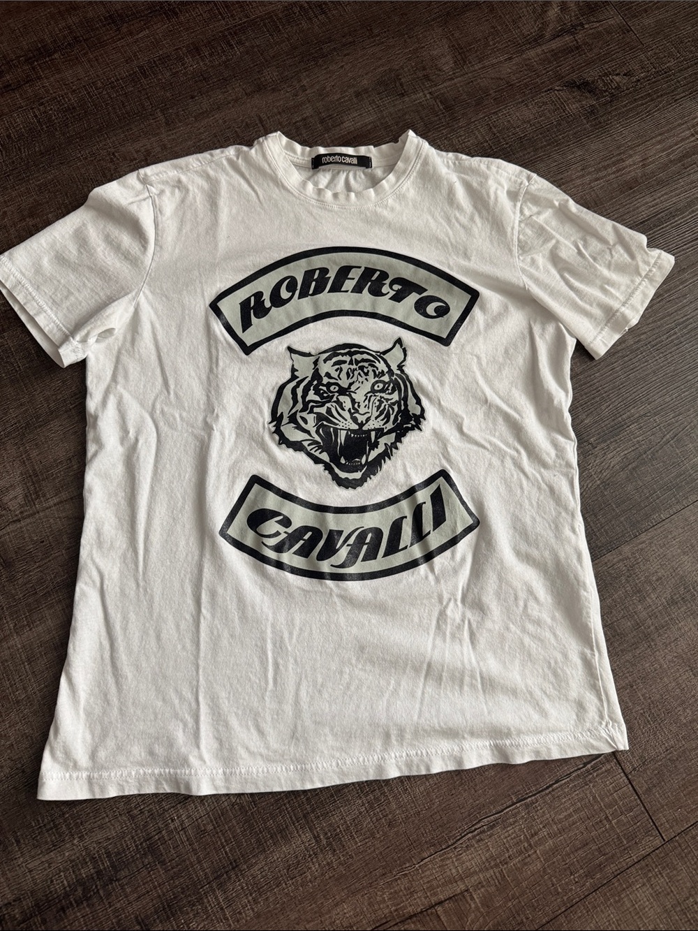 Roberto Cavalli White T-Shirt with Black Tiger Logo